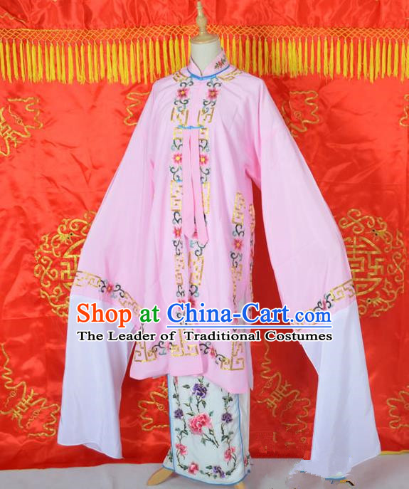 Traditional Chinese Professional Peking Opera Young Lady Costume Embroidered Mentle, China Beijing Opera Imperial Concubine Pink Ceremonial Robe Clothing