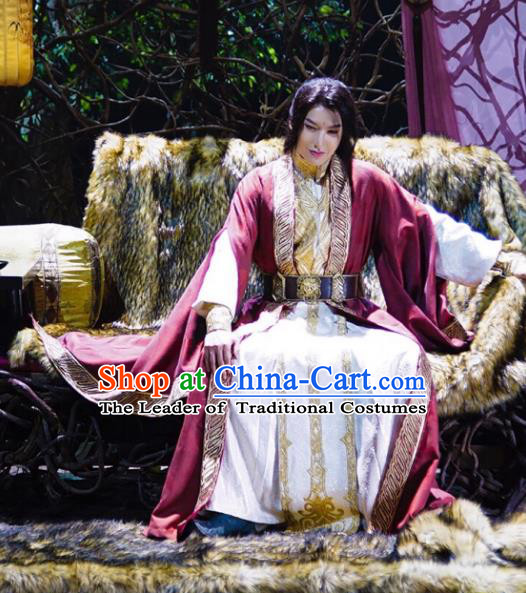 Traditional Chinese Remote Ages Immortal Long Robe Costume and Headpiece Complete Set, China Ancient Elegant Hanfu Swordsman Clothing