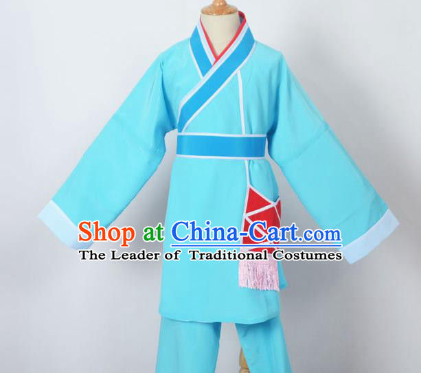 Traditional Chinese Professional Peking Opera Children Costume, China Beijing Opera Shaoxing Opera Village Kids Blue Uniform Livehand Clothing