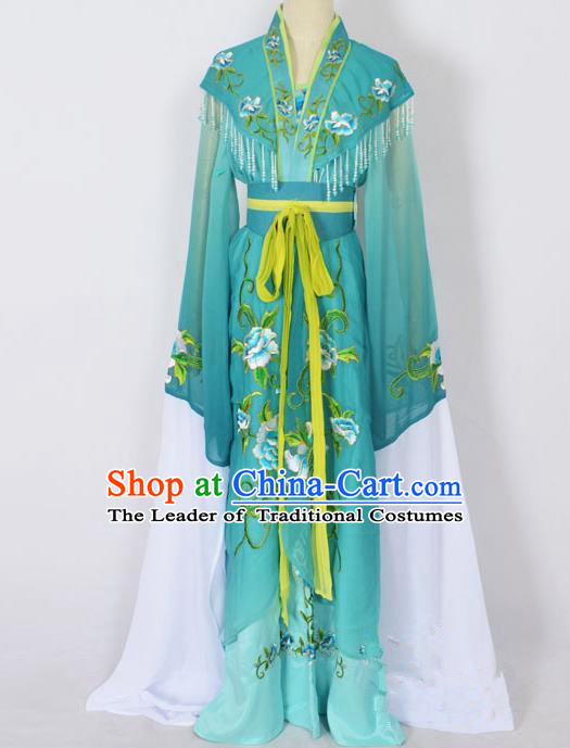 Traditional Chinese Professional Peking Opera Young Lady Princess Costume Green Embroidery Dress, China Beijing Opera Diva Hua Tan Embroidered Robe Clothing