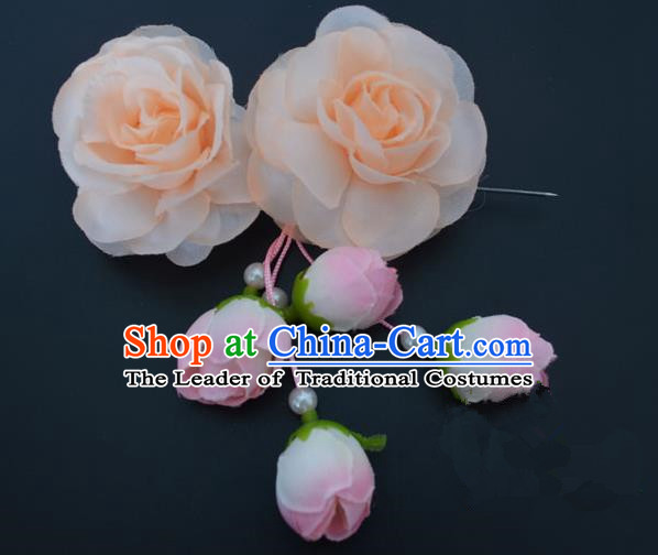 Traditional Handmade Chinese Classical Peking Opera Young Lady Hair Accessories Pink Temples Flowers, China Beijing Opera Princess Headwear Tassel Hairpins