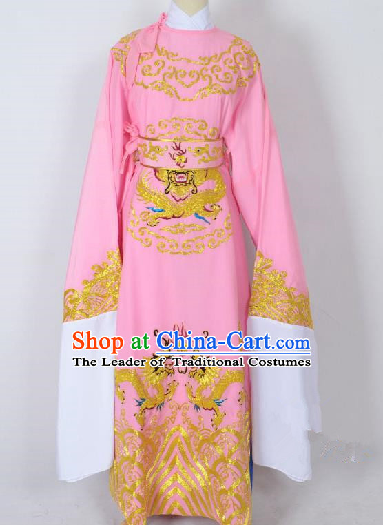 Traditional Chinese Professional Peking Opera Old Men Costume Pink Embroidery Robe, China Beijing Opera Niche Emperor Embroidered Robe Clothing