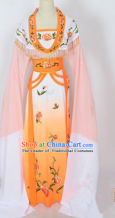 Traditional Chinese Professional Peking Opera Young Lady Princess Costume Orange Embroidery Dress, China Beijing Opera Diva Hua Tan Embroidered Clothing