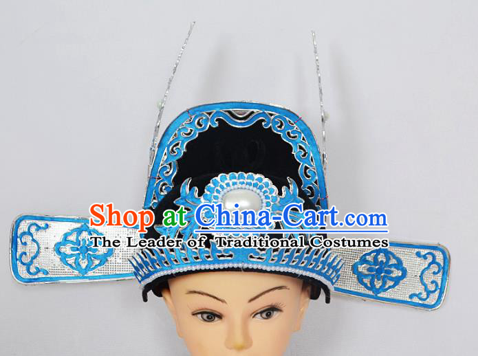 Traditional Handmade Chinese Classical Peking Opera Niche Hair Accessories Black Hat, China Beijing Opera Lang Scholar County Officials Headwear