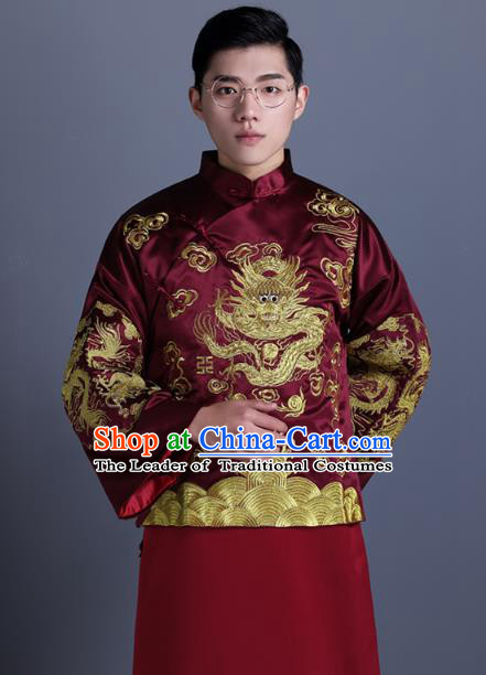 Ancient Chinese Costume Chinese Style Wedding Dress Ancient Embroidery Dragon Flown, Groom Toast Clothing Mandarin Jacket For Men