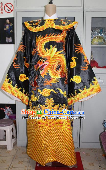 Top Grade Professional Beijing Opera Costume Embroidered Robe Black Gwanbok, Traditional Ancient Chinese Peking Opera Royal Highness Embroidery Clothing