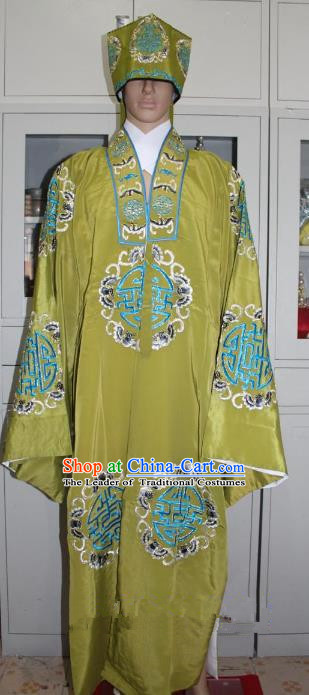 Traditional China Beijing Opera Old Men Costume Embroidered Robe, Ancient Chinese Peking Opera Ministry Councillor Clothing