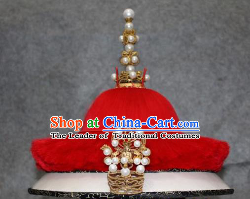 Traditional Handmade Chinese Ancient Classical Hair Accessories Peking Opera Qing Dynasty Emperor Hat, China Beijing Opera Manchu Officer Headwear