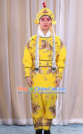 Traditional China Beijing Opera Takefu Costume, Ancient Chinese Peking Opera Wu-Sheng Warrior Embroidery Yellow Clothing