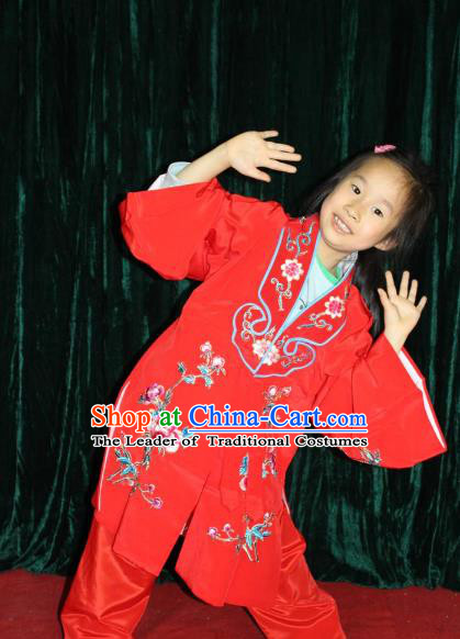 Top Grade Professional Beijing Opera Princess Costume Hua Tan Red Embroidered Cape, Traditional Ancient Chinese Peking Opera Diva Embroidery Clothing for Kids