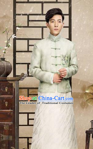 Traditional Chinese Nobility Childe Costume Mandarin Jacket and Long Robe, Chinese Republic of China Young Master Embroidery Clothing for Men