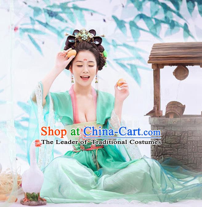 Traditional Ancient Chinese Imperial Consort Green Costume, Elegant Hanfu Clothing Chinese Tang Dynasty Imperial Empress Embroidered Clothing for Women