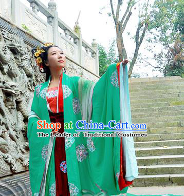 Traditional Chinese Tang Dynasty Imperial Concubine Costume Green Wide Sleeve Cardigan, Elegant Hanfu Chinese Imperial Empress Embroidered Clothing for Women