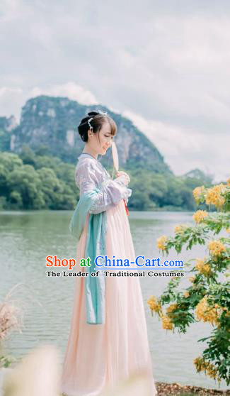 Traditional Ancient Chinese Tang Dynasty Imperial Princess Costume, Elegant Hanfu Clothing Chinese Palace Lady Embroidered Dress Clothing for Women