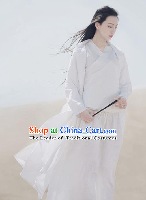 Traditional Ancient Chinese National Costume White Blouse and Pants, Elegant Hanfu Clothing Chinese Young Lady Clothing