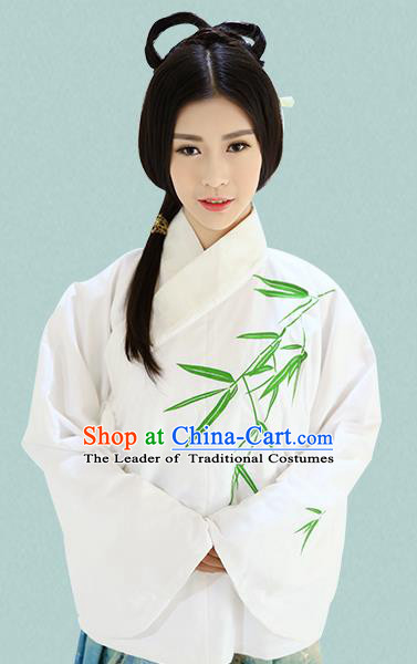 Traditional Oriental China Costume Palace Lady White Blouse, Chinese Ming Dynasty Princess Embroidered Bamboo Clothing for Women