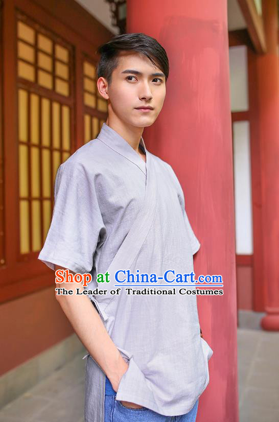 Traditional Chinese Ancient Hanfu Costumes, Asian China Ming Dynasty Slant Opening Grey Shirt for Men