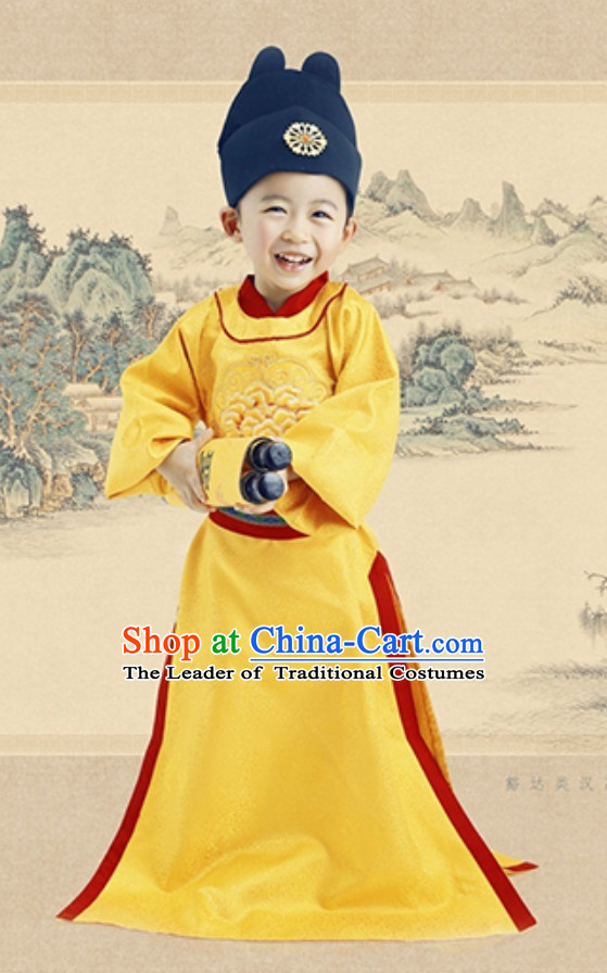 Ancient Chinese Tang Dynasty Emperor and Hat Clothing Complete Set for Men Boys Children Kids