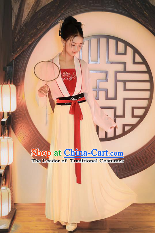 Traditional Chinese Ancient Princess Hanfu Costumes, Asian China Tang Dynasty Palace Lady Embroidery Blouse and Skirts for Women