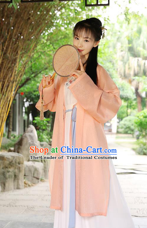 Traditional Chinese Ancient Hanfu Princess Costume, Asian China Song Dynasty Palace Lady Embroidered Orange Cardigan for Women