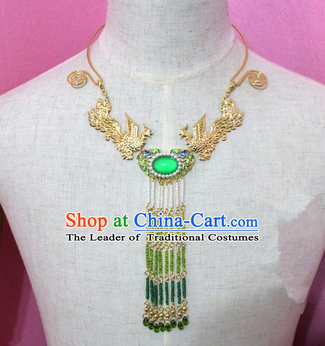 Traditional Handmade Chinese Jewelry Accessories Princess Necklace, China Tang Dynasty Empress Tassel Phoenix Necklet for Women