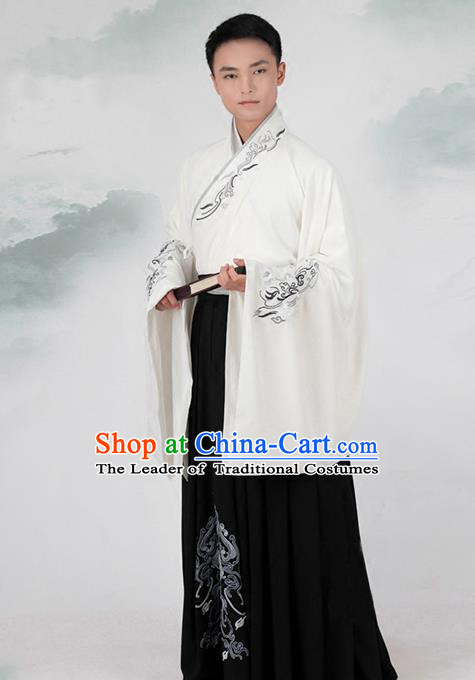 Asian Chinese Han Dynasty Scholar Costume, Ancient China Minister Embroidered Hanfu Clothing for Men