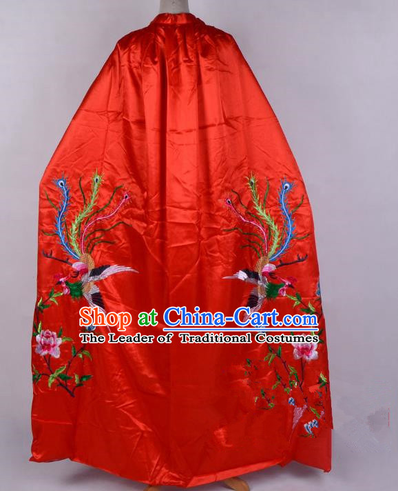 Top Grade Professional Beijing Opera Diva Costume Young Lady Embroidered Red Cloak, Traditional Ancient Chinese Peking Opera Princess Embroidery Phoenix Mantle Clothing