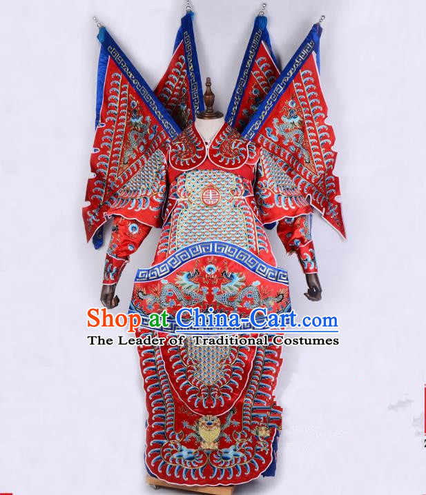 Top Grade Professional Beijing Opera General Costume Embroidered Cape, Traditional Ancient Chinese Peking Opera Military Officer Embroidery Robe Clothing