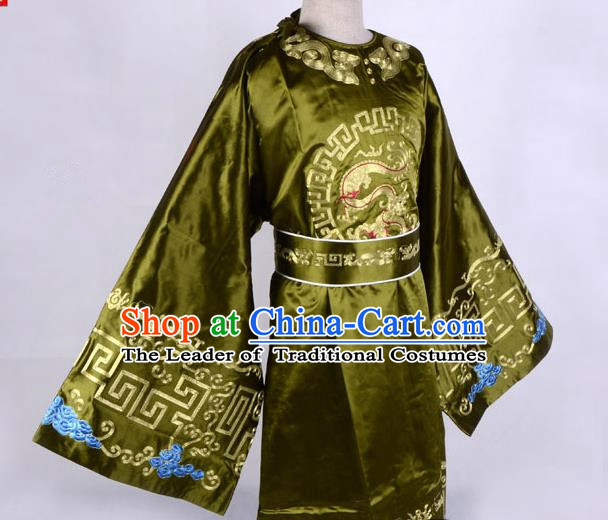 Top Grade Professional Beijing Opera Niche Costume Officer Green Embroidered Robe, Traditional Ancient Chinese Peking Opera Embroidery Gwanbok Clothing