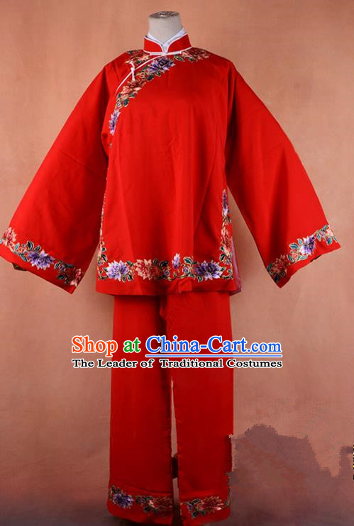 Top Grade Professional Beijing Old Women Costume Pantaloon Embroidered Red Blouse, Traditional Ancient Chinese Peking Opera Matchmakers Embroidery Clothing