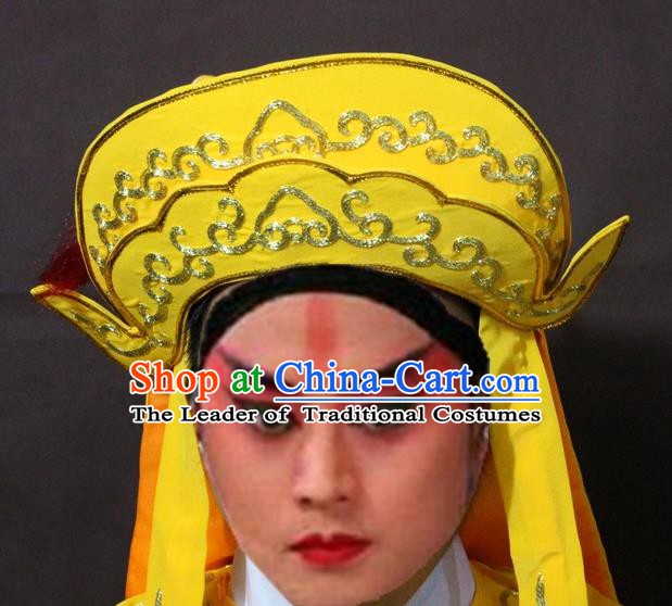 Traditional Chinese Handmade Hair Accessories Beijing Opera Takefu Embroidered Yellow Hats Headwear for Men