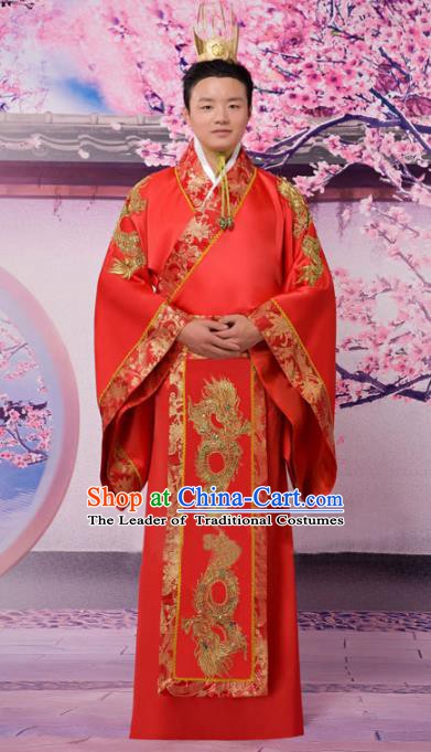 Traditional Chinese Han Dynasty Bridegroom Wedding Costume, China Ancient Chancellor Hanfu Embroidered Clothing for Men