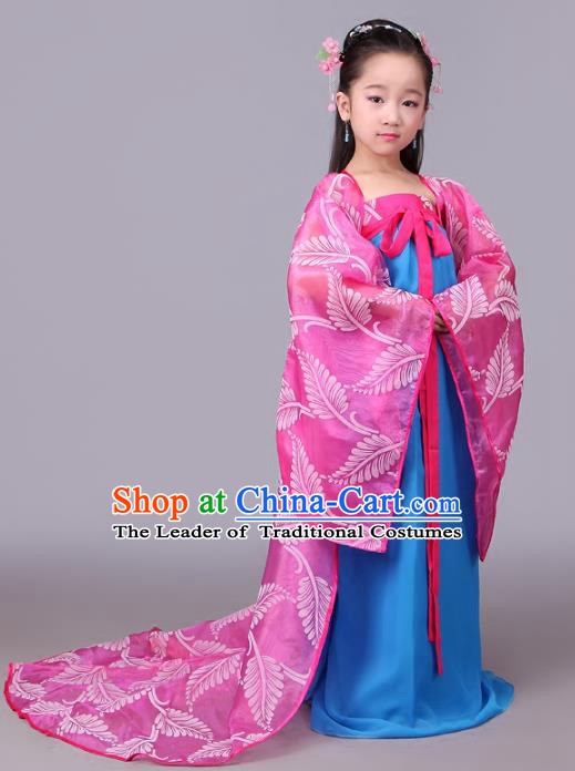 Traditional Chinese Tang Dynasty Children Costume, China Ancient Princess Hanfu Trailing Dress for Kids