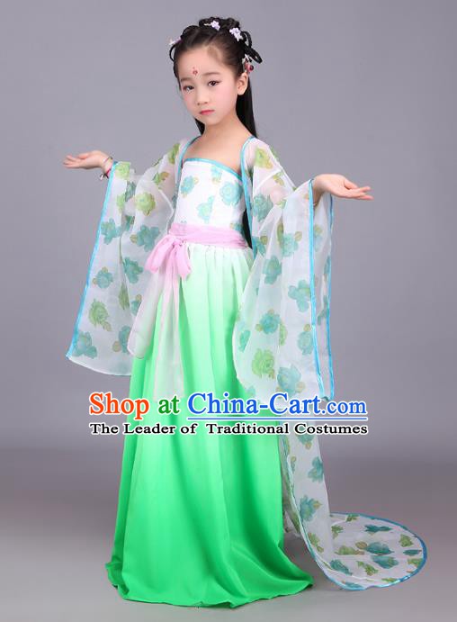 Traditional Chinese Tang Dynasty Palace Princess Costume, China Ancient Fairy Hanfu Dress Clothing for Kids