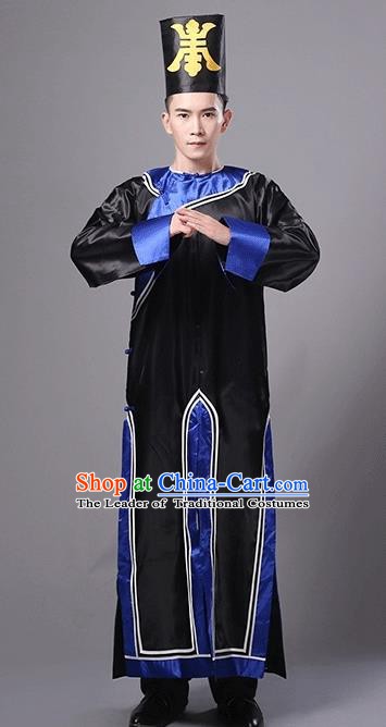 Traditional Chinese Qing Dynasty Manchu Eunuch Costume, China Ancient Cosplay Zombie Black Robe Clothing for Kids