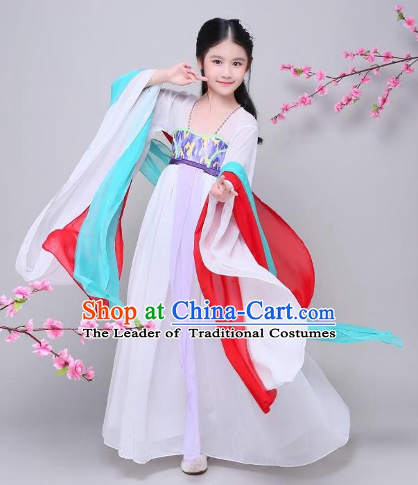 Traditional Chinese Ancient Palace Fairy Costume, China Tang Dynasty Imperial Princess Embroidered Clothing for Kids