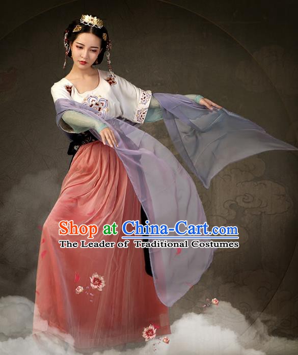 Traditional Chinese Tang Dynasty Palace Lady Ancient Princess Embroidered Dance Costume for Women