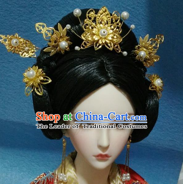 Traditional Handmade Chinese Tang Dynasty Empress Hair Accessories Hairpins and Wig for Women