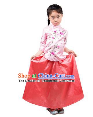 Traditional Chinese Ancient Republic of China Nobility Lady Costume Embroidered Blouse and Skirt for Kids