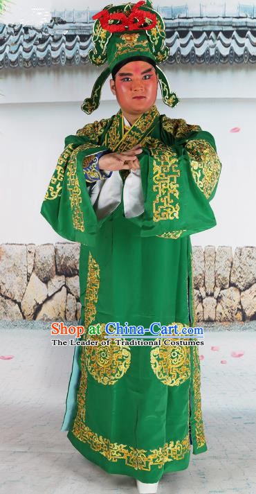 Chinese Beijing Opera Niche Costume Green Embroidered Robe, China Peking Opera Scholar Embroidery Clothing