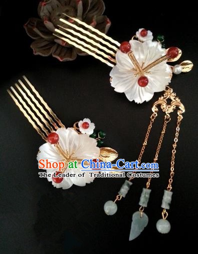 Handmade Traditional Chinese Classical Hair Accessories Ancient Bride Hanfu Shell Hair Comb Hairpins for Women
