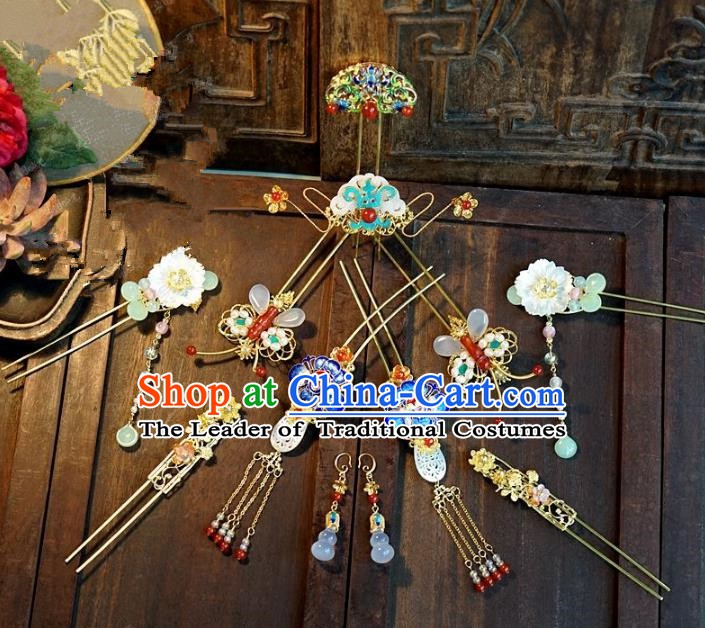 Chinese Ancient Handmade Classical Hair Accessories Blueing Hairpins Bride Headdress for Women