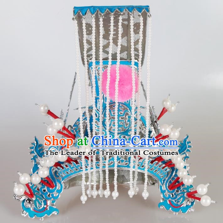 Chinese Beijing Opera General Tassel Headpiece, China Peking Opera Takefu Helmet