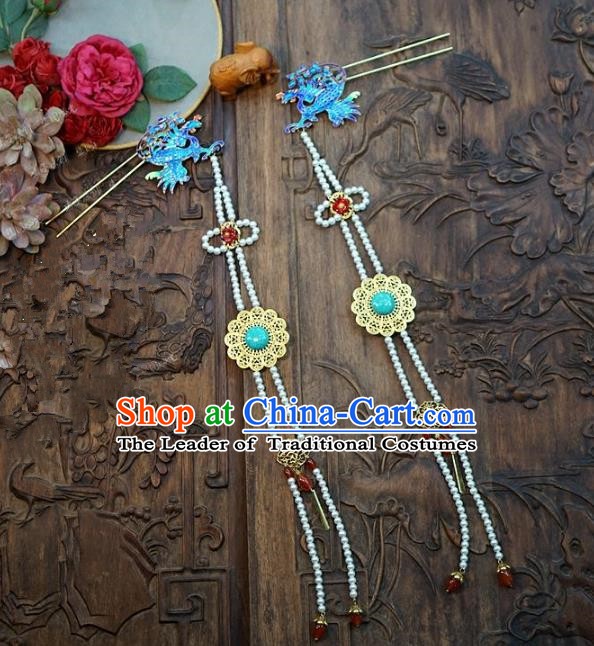 Chinese Handmade Classical Hair Accessories Ancient Palace Lady Tassel Step Shake Phoenix Hairpins for Women