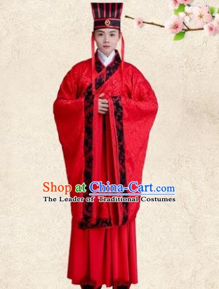 Traditional Chinese Ancient Bridegroom Wedding Costume, China Han Dynasty Minister Embroidered Hanfu Clothing for Men