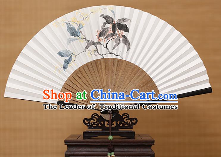 Traditional Chinese Crafts Classical Paper Folding Fan, China Handmade Painting Osmanthus Fans for Women