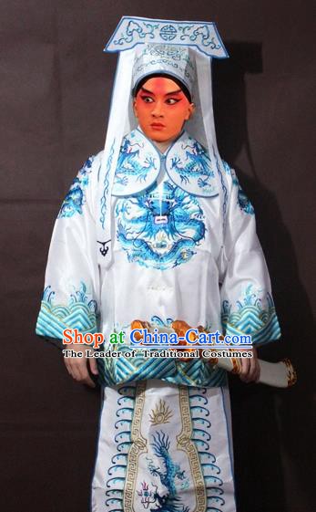 Traditional China Beijing Opera Takefu Costume, Chinese Peking Opera Imperial Bodyguard Embroidered White Gwanbok