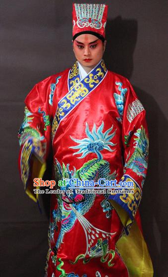 Traditional China Beijing Opera Taoist Costume Red Embroidered Robe, Chinese Peking Opera Embroidery Gwanbok Clothing