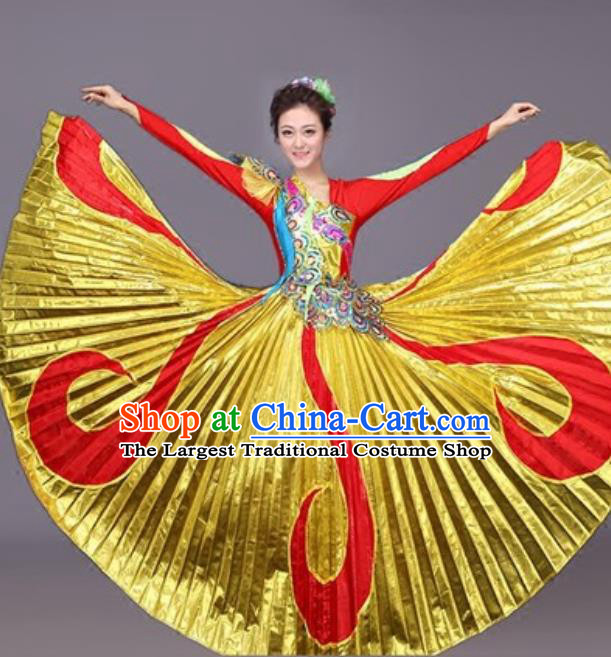 Professional Opening Dance Costume Stage Performance Classical Dance Golden Dress for Women