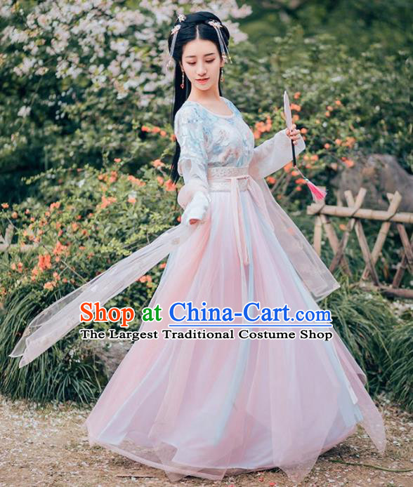 Chinese Traditional Tang Dynasty Princess Historical Costumes Ancient Peri Hanfu Dress for Women